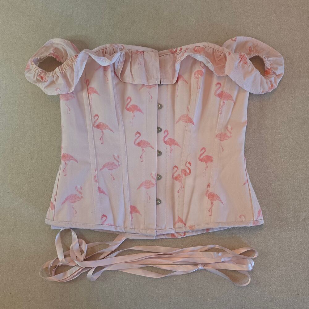 Corset Story Pink Flamingo Corset with Off-The-Shoulder-Sleeves Sz 18 UK (XL)
